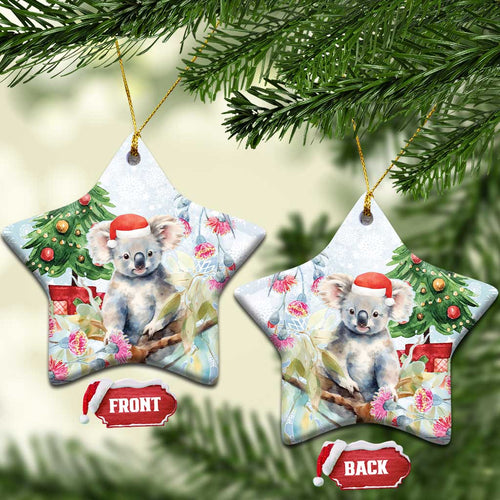Australia Christmas Ceramic Ornament Koala Santa With Eucalyptus - Watercolor