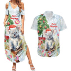 Australia Christmas Couples Matching Summer Maxi Dress and Hawaiian Shirt Koala Santa With Eucalyptus - Watercolor
