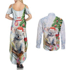 Australia Christmas Couples Matching Summer Maxi Dress and Long Sleeve Button Shirt Koala Santa With Eucalyptus - Watercolor