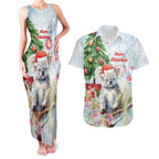 Australia Christmas Couples Matching Tank Maxi Dress and Hawaiian Shirt Koala Santa With Eucalyptus - Watercolor