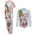 Australia Christmas Couples Matching Tank Maxi Dress and Long Sleeve Button Shirt Koala Santa With Eucalyptus - Watercolor