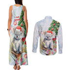 Australia Christmas Couples Matching Tank Maxi Dress and Long Sleeve Button Shirt Koala Santa With Eucalyptus - Watercolor
