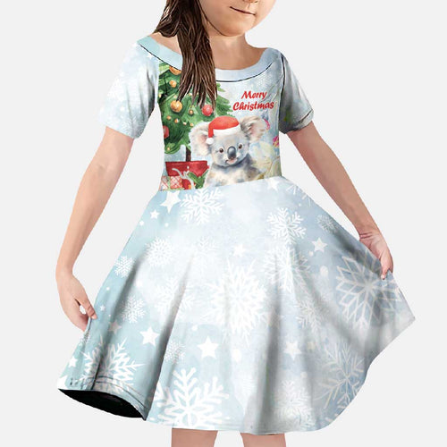 Australia Christmas Family Matching Long Sleeve Bodycon Dress and Hawaiian Shirt Koala Santa With Eucalyptus - Watercolor