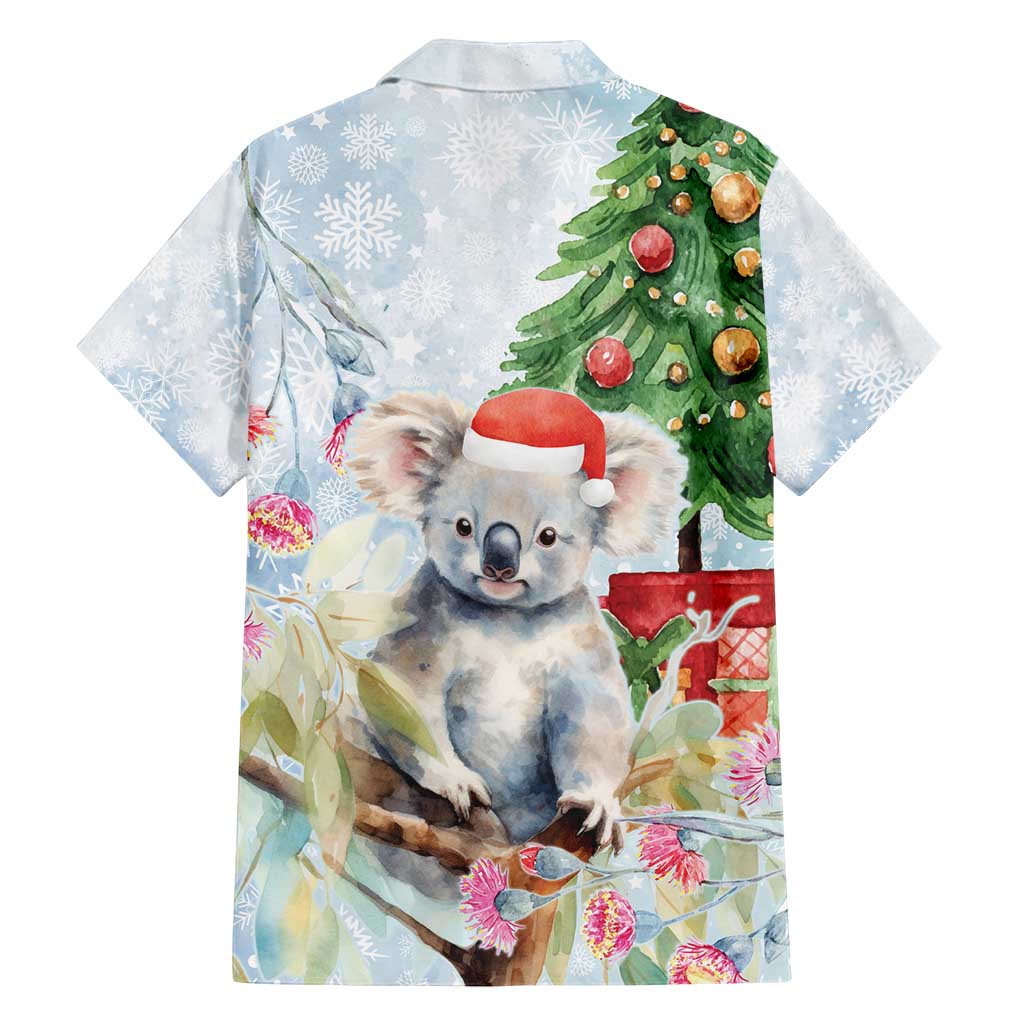 Australia Christmas Family Matching Long Sleeve Bodycon Dress and Hawaiian Shirt Koala Santa With Eucalyptus - Watercolor