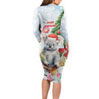 Australia Christmas Family Matching Long Sleeve Bodycon Dress and Hawaiian Shirt Koala Santa With Eucalyptus - Watercolor