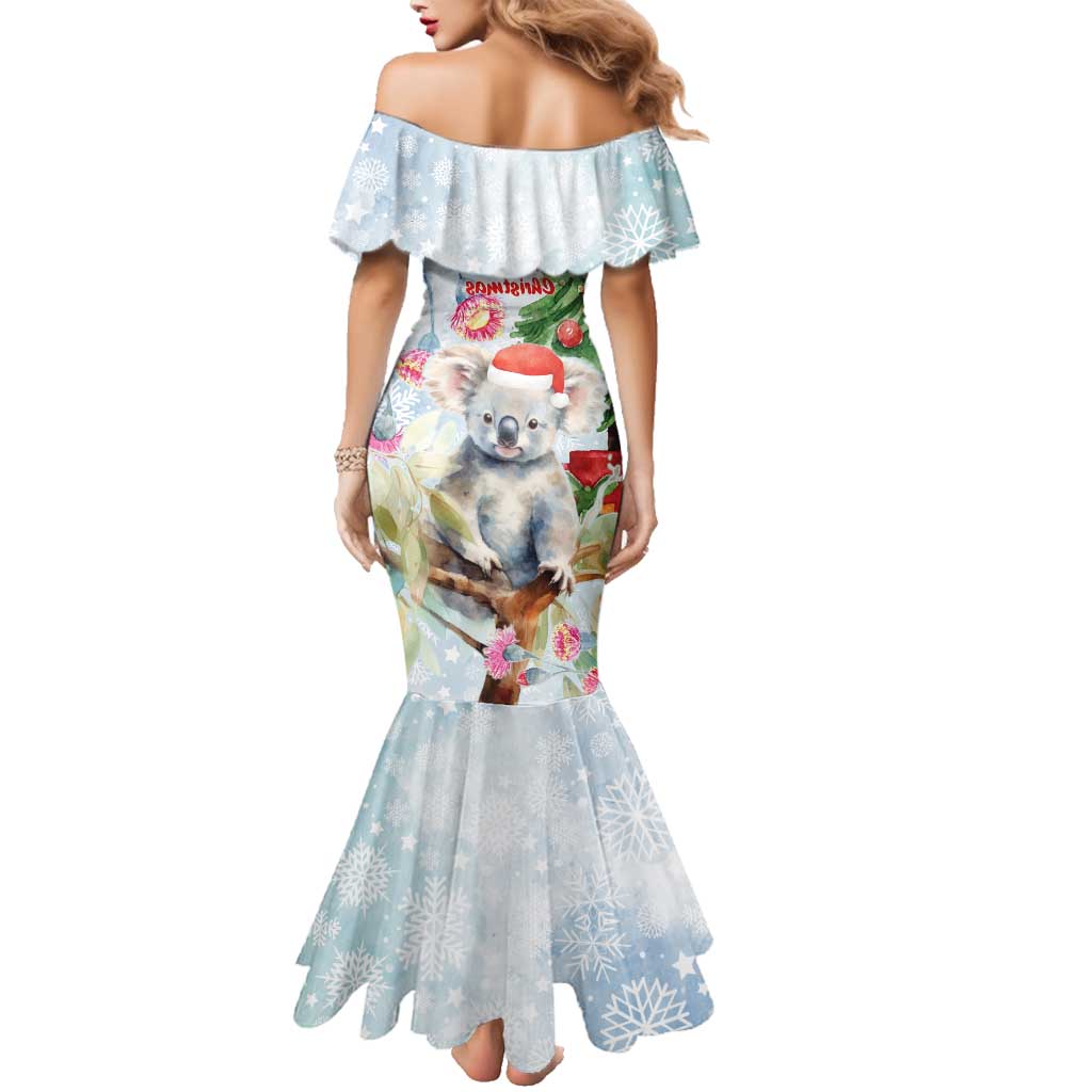 Australia Christmas Family Matching Mermaid Dress and Hawaiian Shirt Koala Santa With Eucalyptus - Watercolor