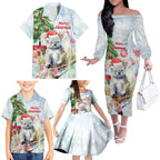 Australia Christmas Family Matching Off The Shoulder Long Sleeve Dress and Hawaiian Shirt Koala Santa With Eucalyptus - Watercolor