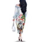 Australia Christmas Family Matching Off The Shoulder Long Sleeve Dress and Hawaiian Shirt Koala Santa With Eucalyptus - Watercolor