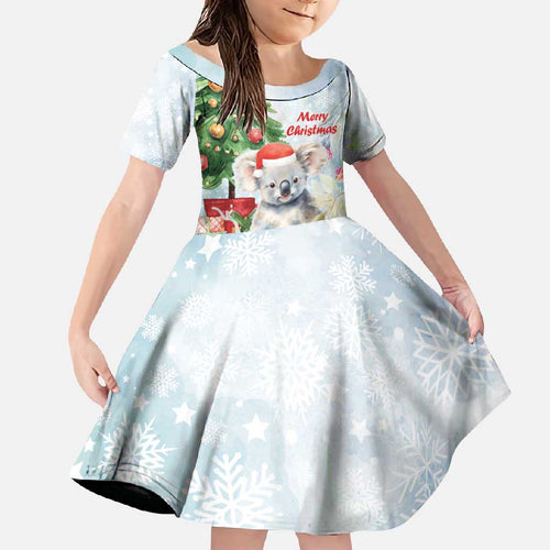 Australia Christmas Family Matching Off Shoulder Maxi Dress and Hawaiian Shirt Koala Santa With Eucalyptus - Watercolor