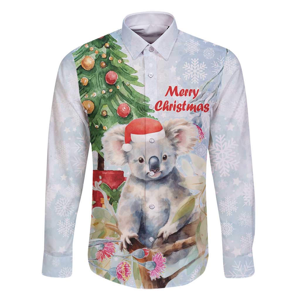 Australia Christmas Family Matching Off Shoulder Maxi Dress and Hawaiian Shirt Koala Santa With Eucalyptus - Watercolor