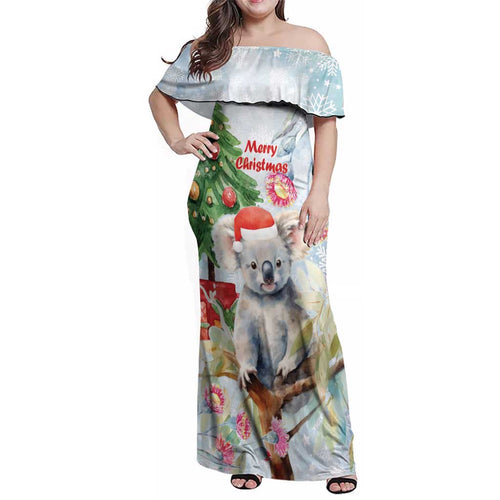 Australia Christmas Family Matching Off Shoulder Maxi Dress and Hawaiian Shirt Koala Santa With Eucalyptus - Watercolor