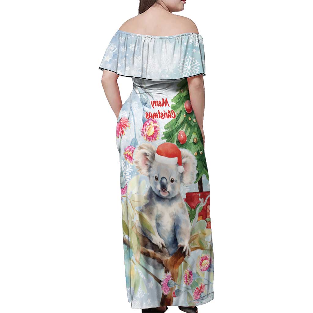 Australia Christmas Family Matching Off Shoulder Maxi Dress and Hawaiian Shirt Koala Santa With Eucalyptus - Watercolor
