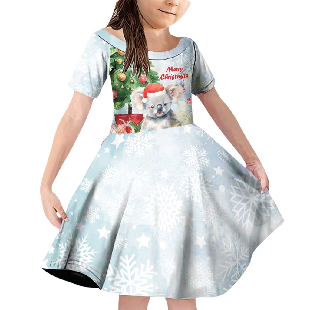Australia Christmas Family Matching Off Shoulder Short Dress and Hawaiian Shirt Koala Santa With Eucalyptus - Watercolor