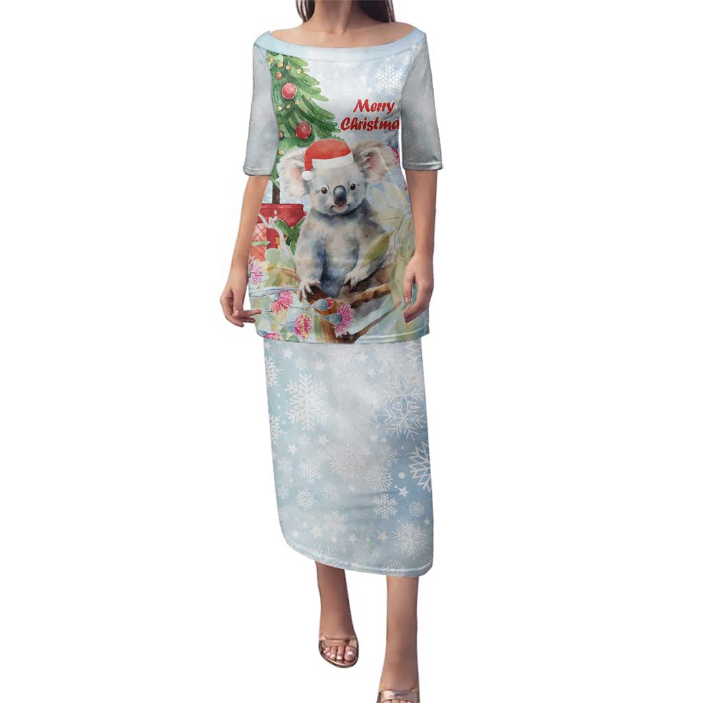 Australia Christmas Family Matching Puletasi and Hawaiian Shirt Koala Santa With Eucalyptus - Watercolor