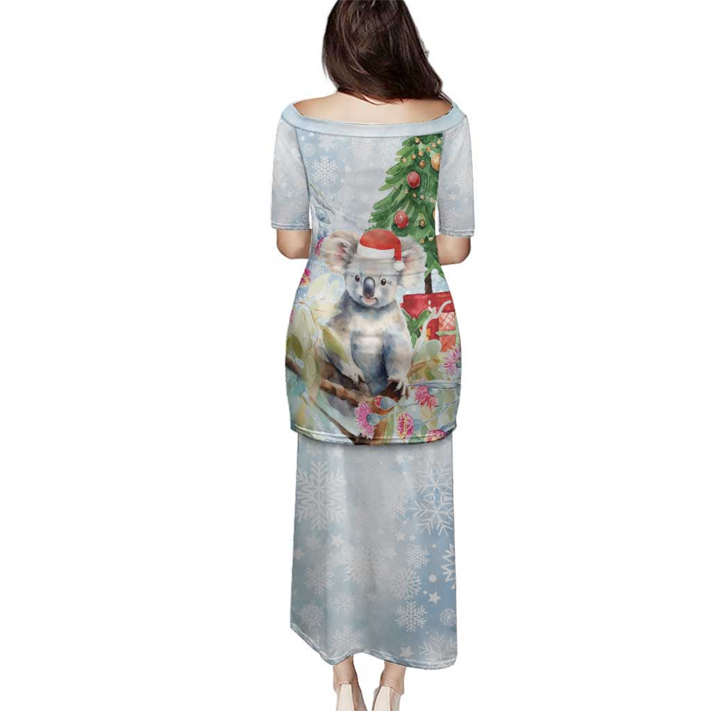 Australia Christmas Family Matching Puletasi and Hawaiian Shirt Koala Santa With Eucalyptus - Watercolor