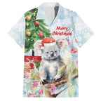 Australia Christmas Family Matching Short Sleeve Bodycon Dress and Hawaiian Shirt Koala Santa With Eucalyptus - Watercolor