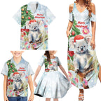 Australia Christmas Family Matching Summer Maxi Dress and Hawaiian Shirt Koala Santa With Eucalyptus - Watercolor