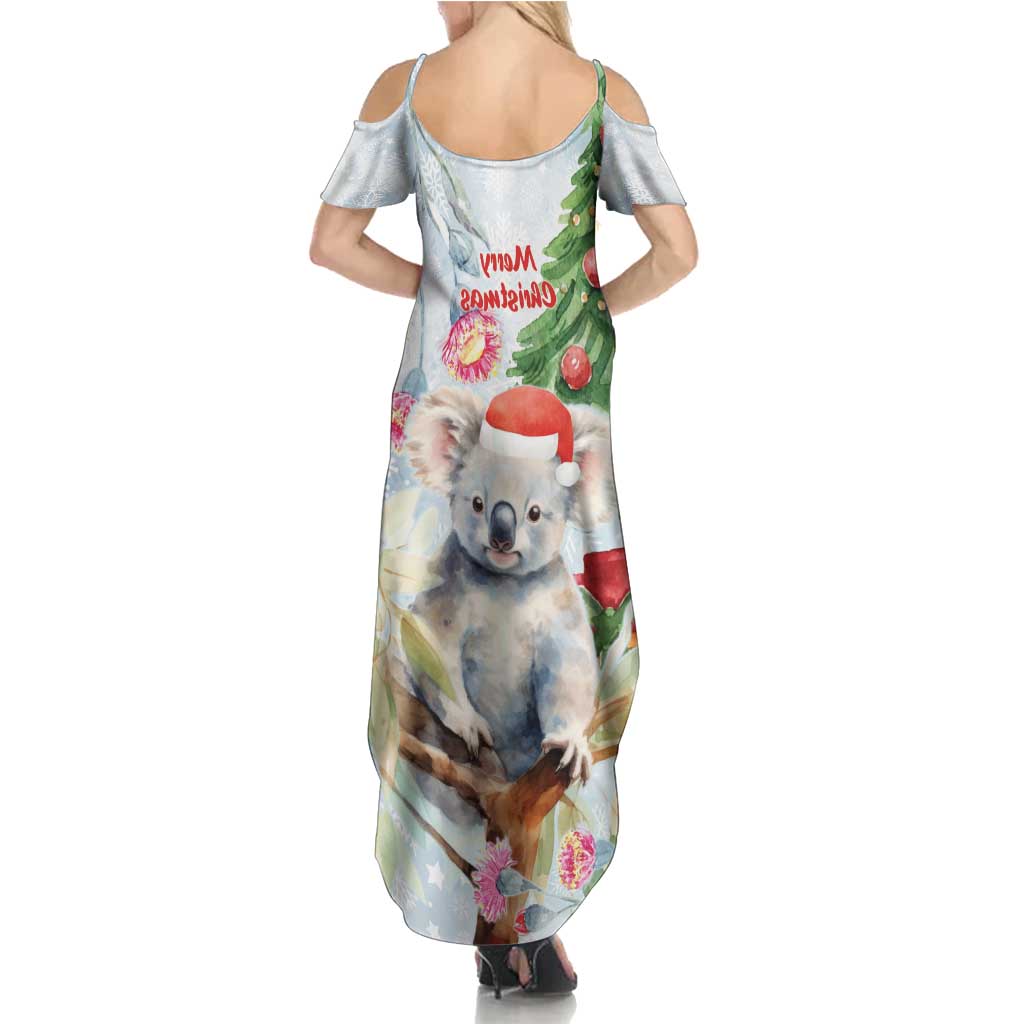 Australia Christmas Family Matching Summer Maxi Dress and Hawaiian Shirt Koala Santa With Eucalyptus - Watercolor