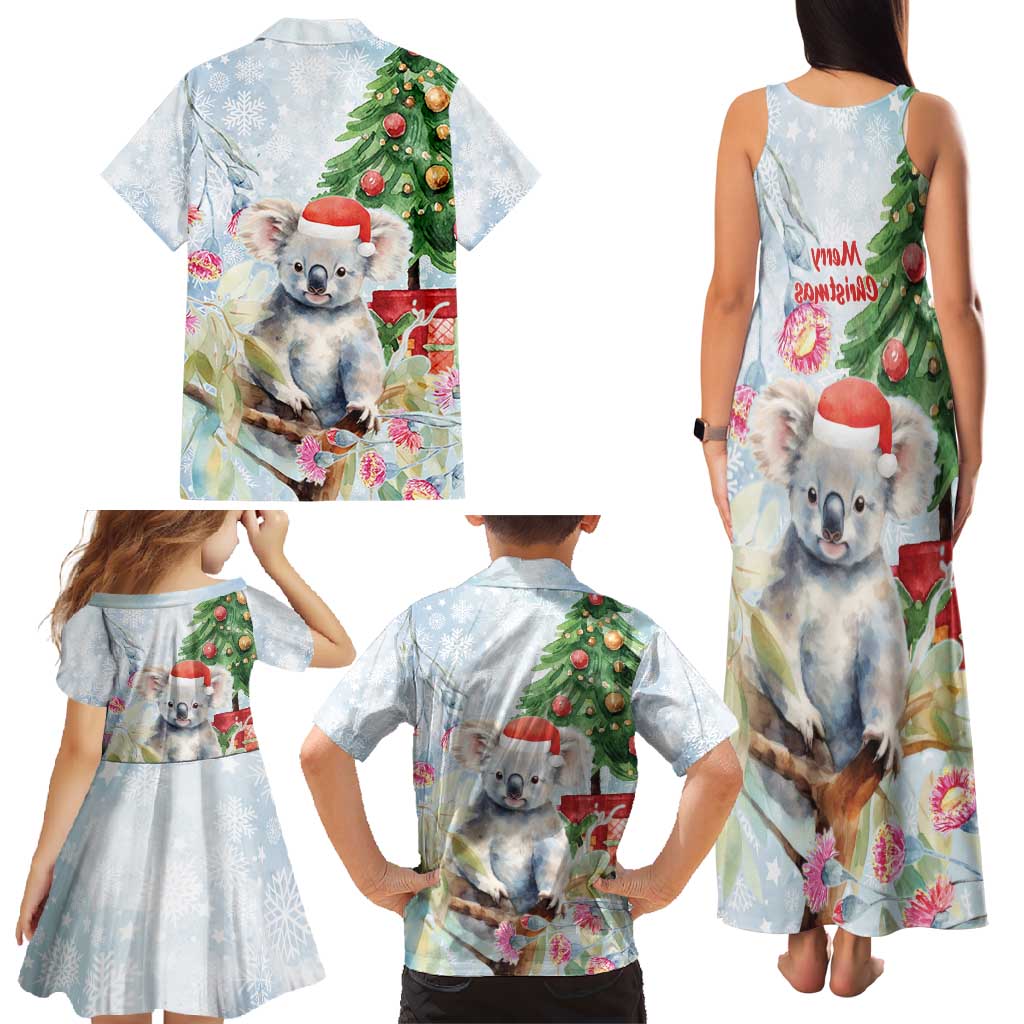 Australia Christmas Family Matching Tank Maxi Dress and Hawaiian Shirt Koala Santa With Eucalyptus - Watercolor