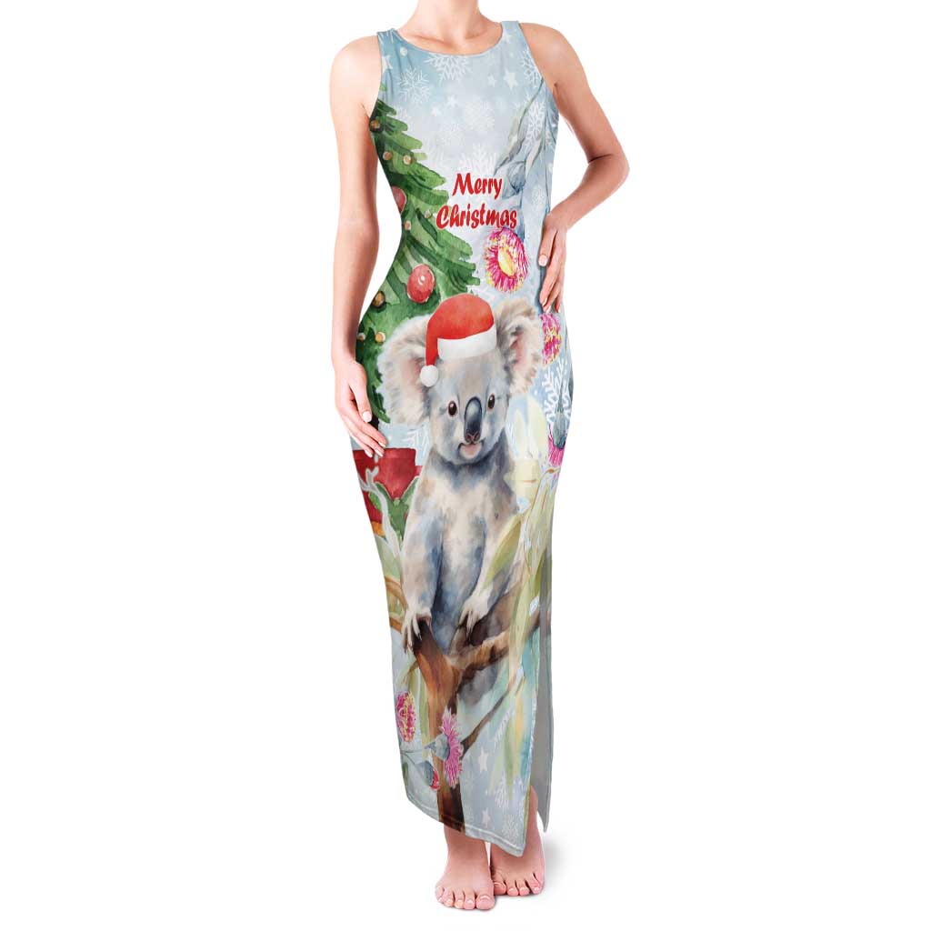 Australia Christmas Family Matching Tank Maxi Dress and Hawaiian Shirt Koala Santa With Eucalyptus - Watercolor