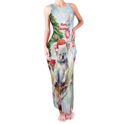 Australia Christmas Family Matching Tank Maxi Dress and Hawaiian Shirt Koala Santa With Eucalyptus - Watercolor