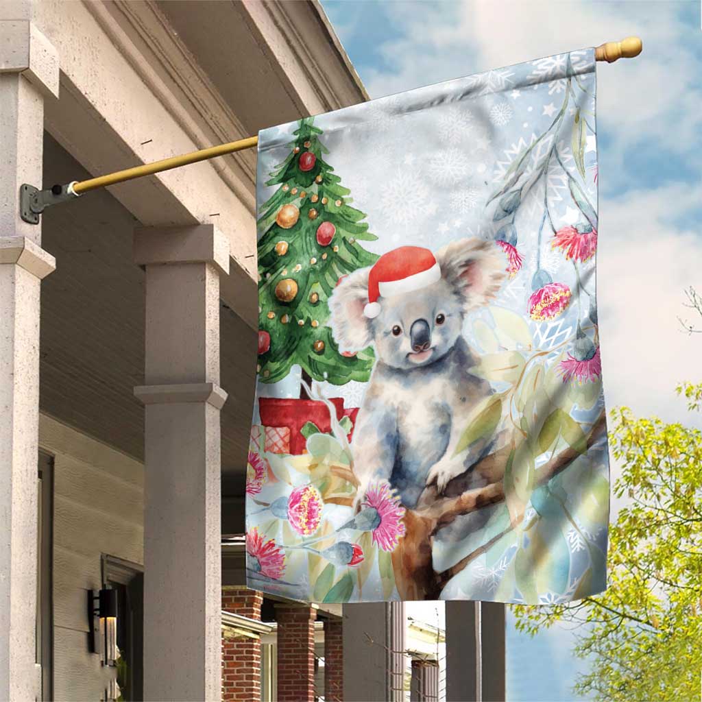 Australia Christmas Garden Flag Koala Santa With Eucalyptus - Watercolor