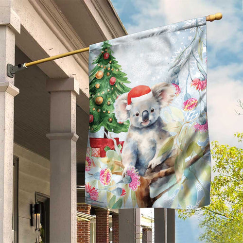 Australia Christmas Garden Flag Koala Santa With Eucalyptus - Watercolor