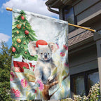 Australia Christmas Garden Flag Koala Santa With Eucalyptus - Watercolor