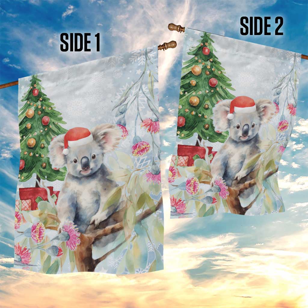 Australia Christmas Garden Flag Koala Santa With Eucalyptus - Watercolor