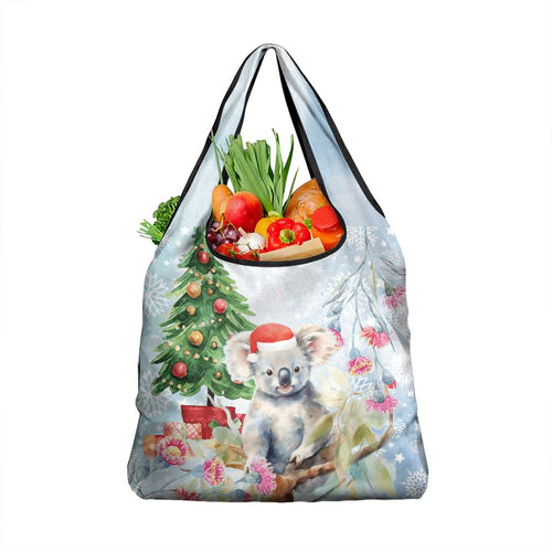 Australia Christmas Grocery Bag Koala Santa With Eucalyptus - Watercolor