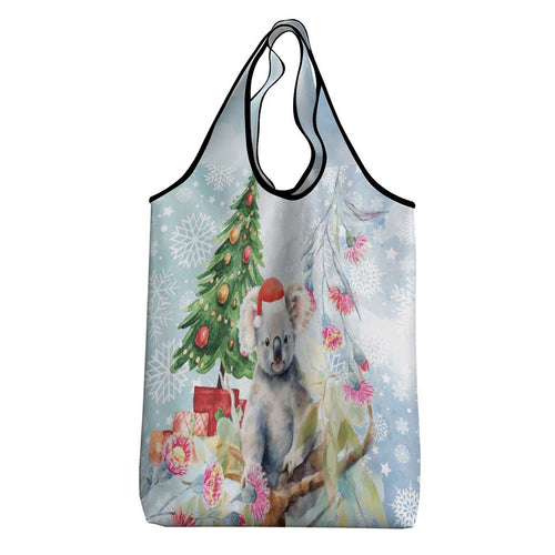Australia Christmas Grocery Bag Koala Santa With Eucalyptus - Watercolor