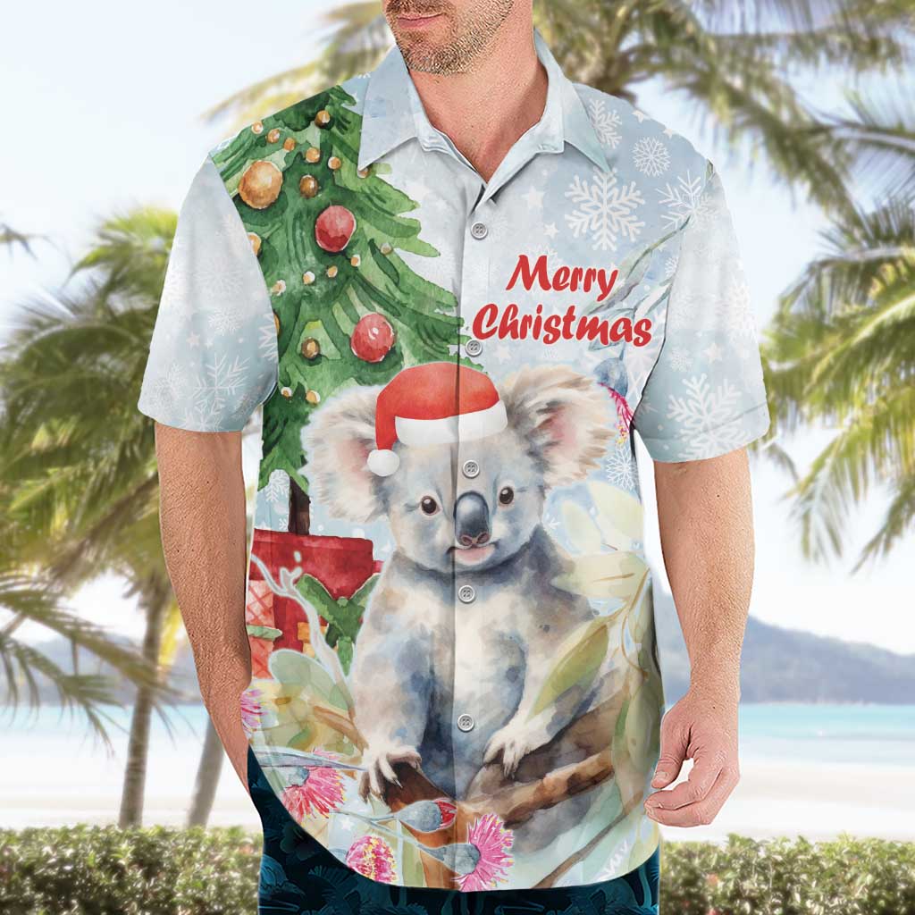Australia Christmas Hawaiian Shirt Koala Santa With Eucalyptus - Watercolor