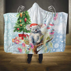 Australia Christmas Hooded Blanket Koala Santa With Eucalyptus - Watercolor