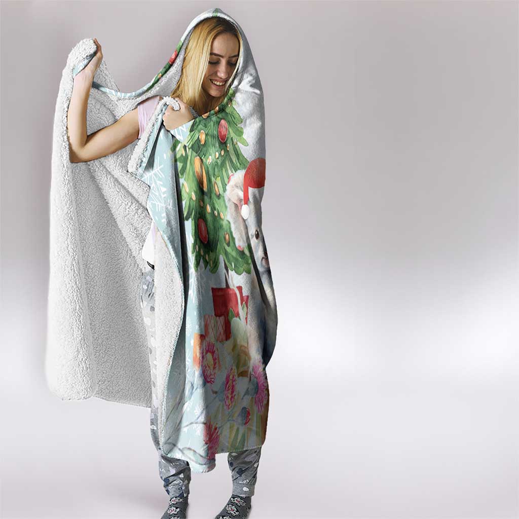 Australia Christmas Hooded Blanket Koala Santa With Eucalyptus - Watercolor