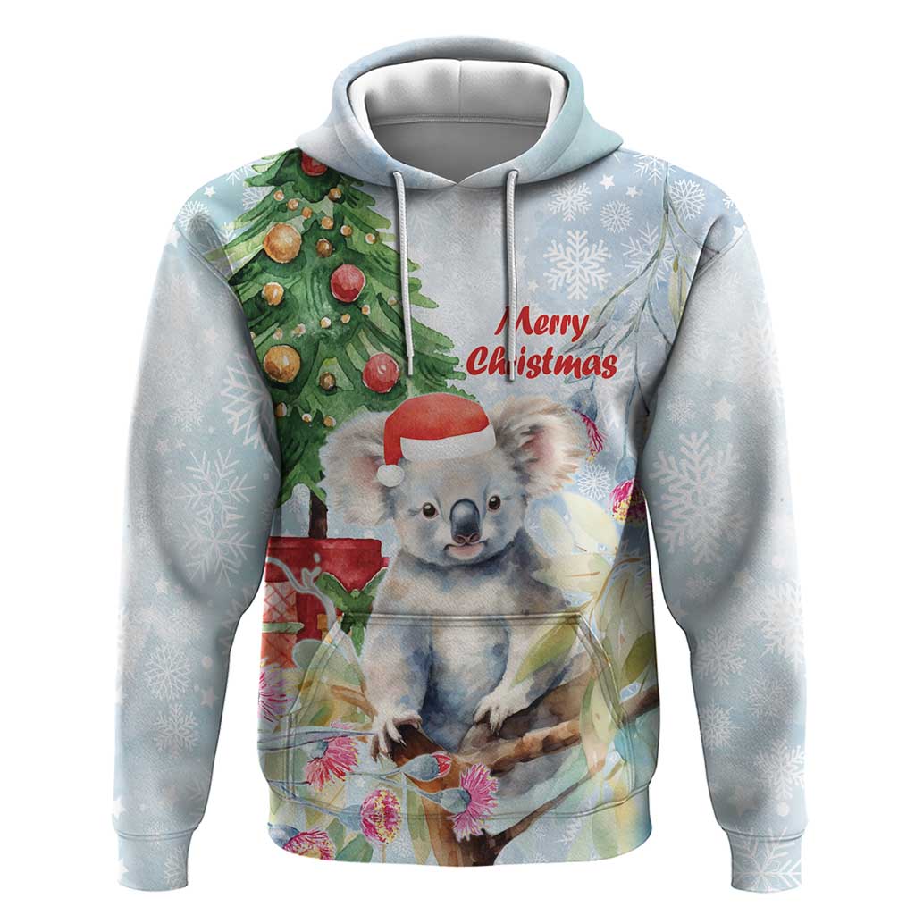 Australia Christmas Hoodie Koala Santa With Eucalyptus - Watercolor