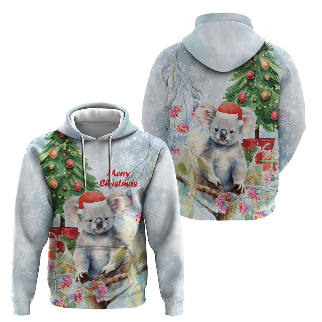 Australia Christmas Hoodie Koala Santa With Eucalyptus - Watercolor