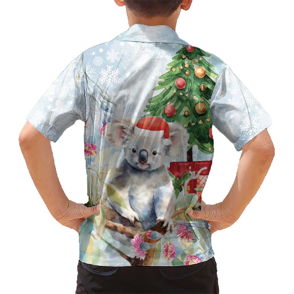 Australia Christmas Kid Hawaiian Shirt Koala Santa With Eucalyptus - Watercolor