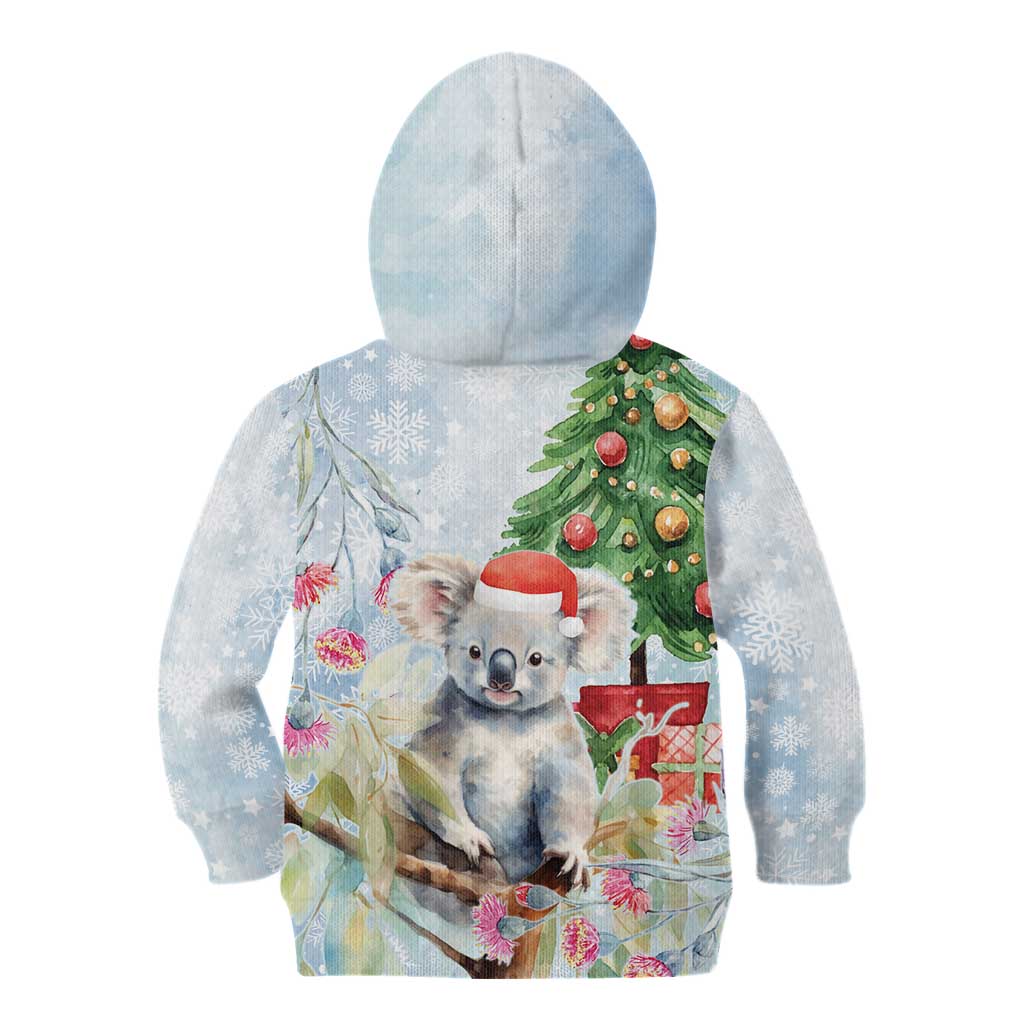 Australia Christmas Kid Hoodie Koala Santa With Eucalyptus - Watercolor
