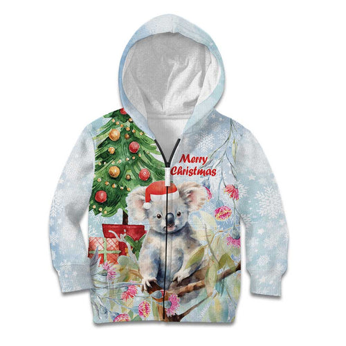 Australia Christmas Kid Hoodie Koala Santa With Eucalyptus - Watercolor