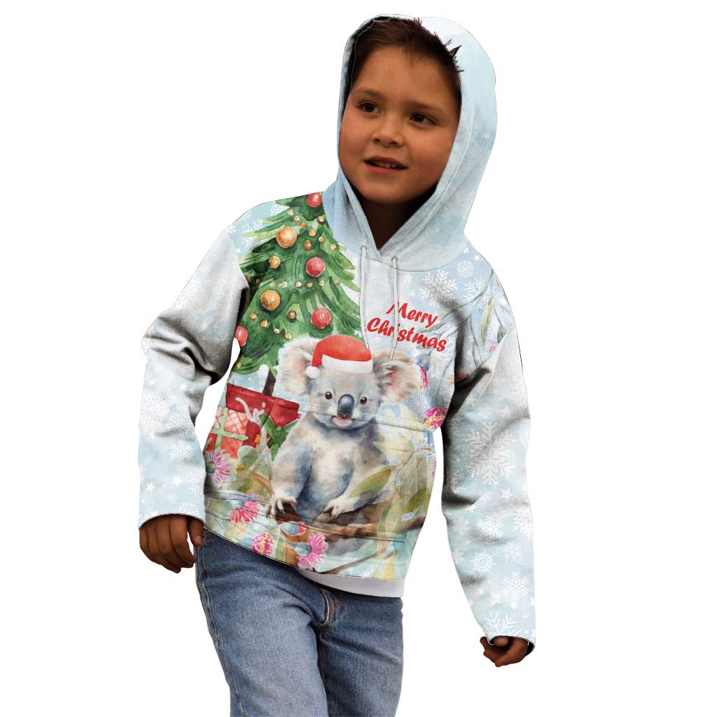 Australia Christmas Kid Hoodie Koala Santa With Eucalyptus - Watercolor