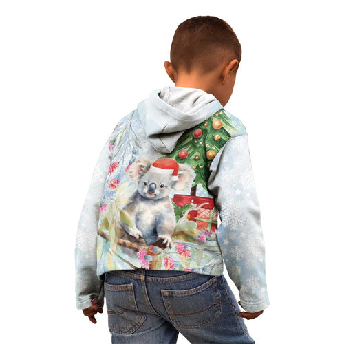 Australia Christmas Kid Hoodie Koala Santa With Eucalyptus - Watercolor