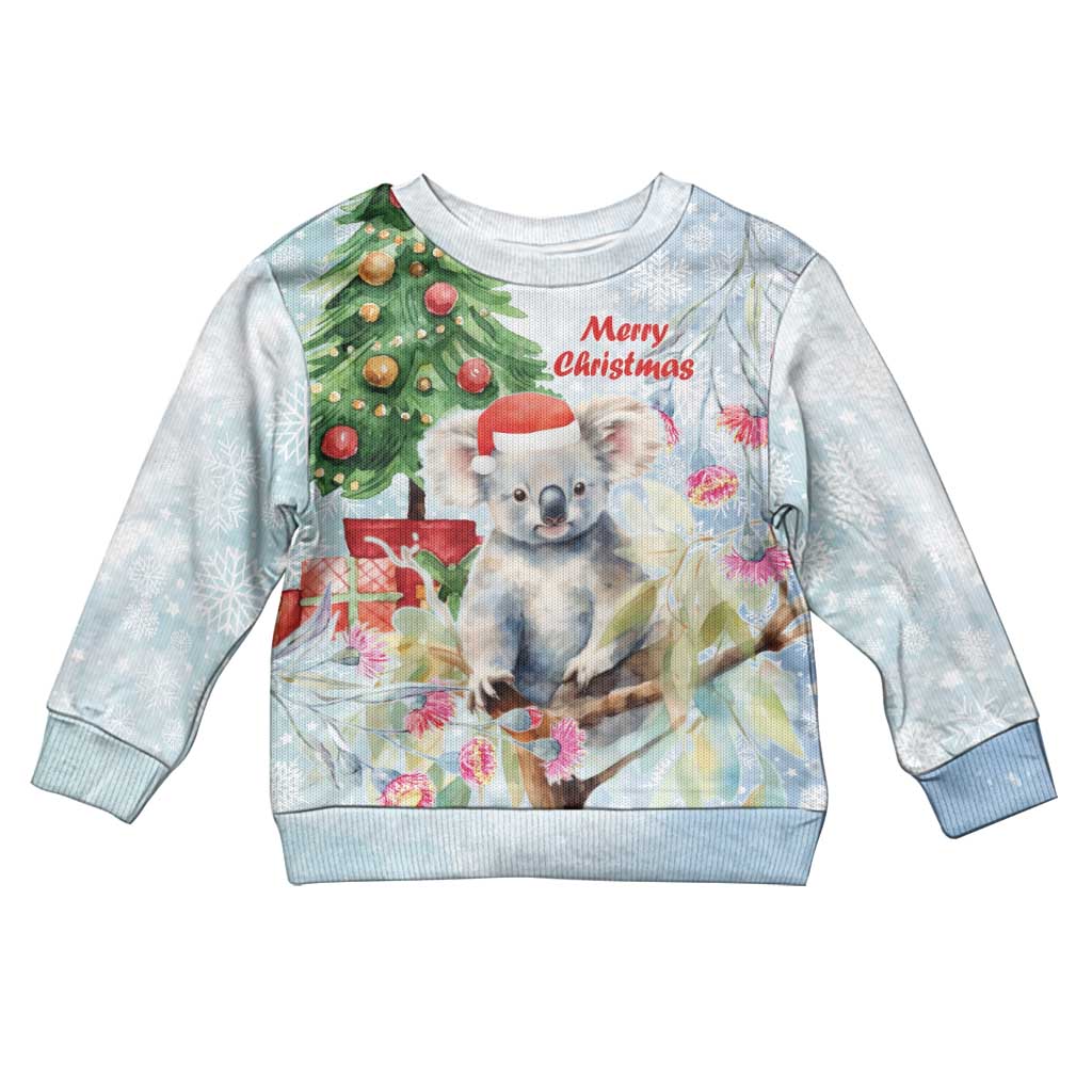 Australia Christmas Kid Ugly Christmas Sweater Koala Santa With Eucalyptus - Watercolor