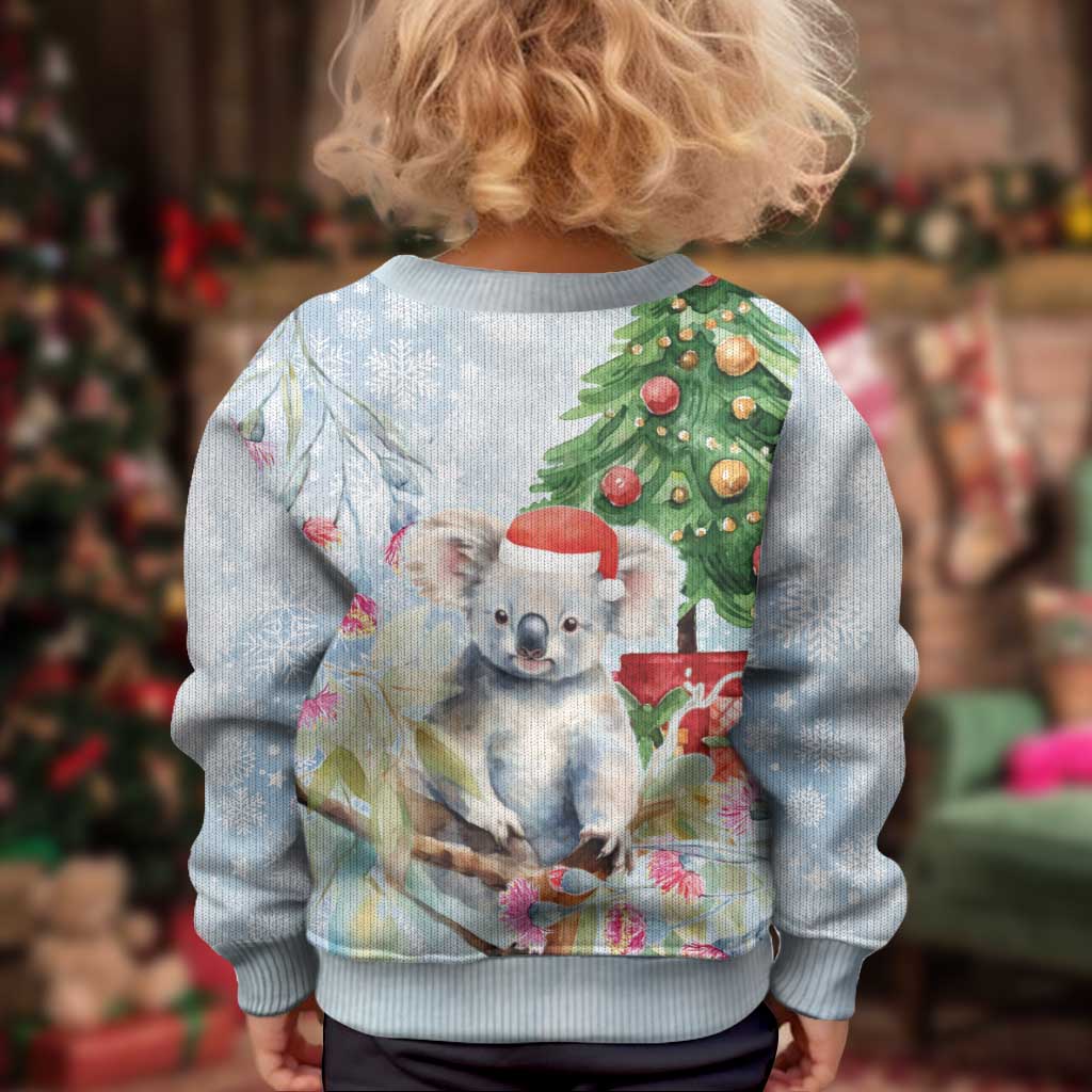 Australia Christmas Kid Ugly Christmas Sweater Koala Santa With Eucalyptus - Watercolor