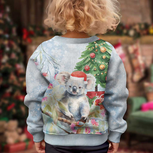 Australia Christmas Kid Ugly Christmas Sweater Koala Santa With Eucalyptus - Watercolor