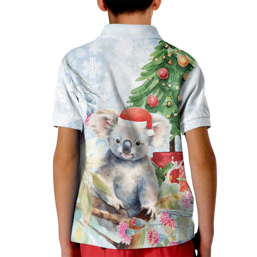 Australia Christmas Kid Polo Shirt Koala Santa With Eucalyptus - Watercolor