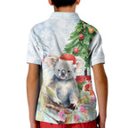 Australia Christmas Kid Polo Shirt Koala Santa With Eucalyptus - Watercolor