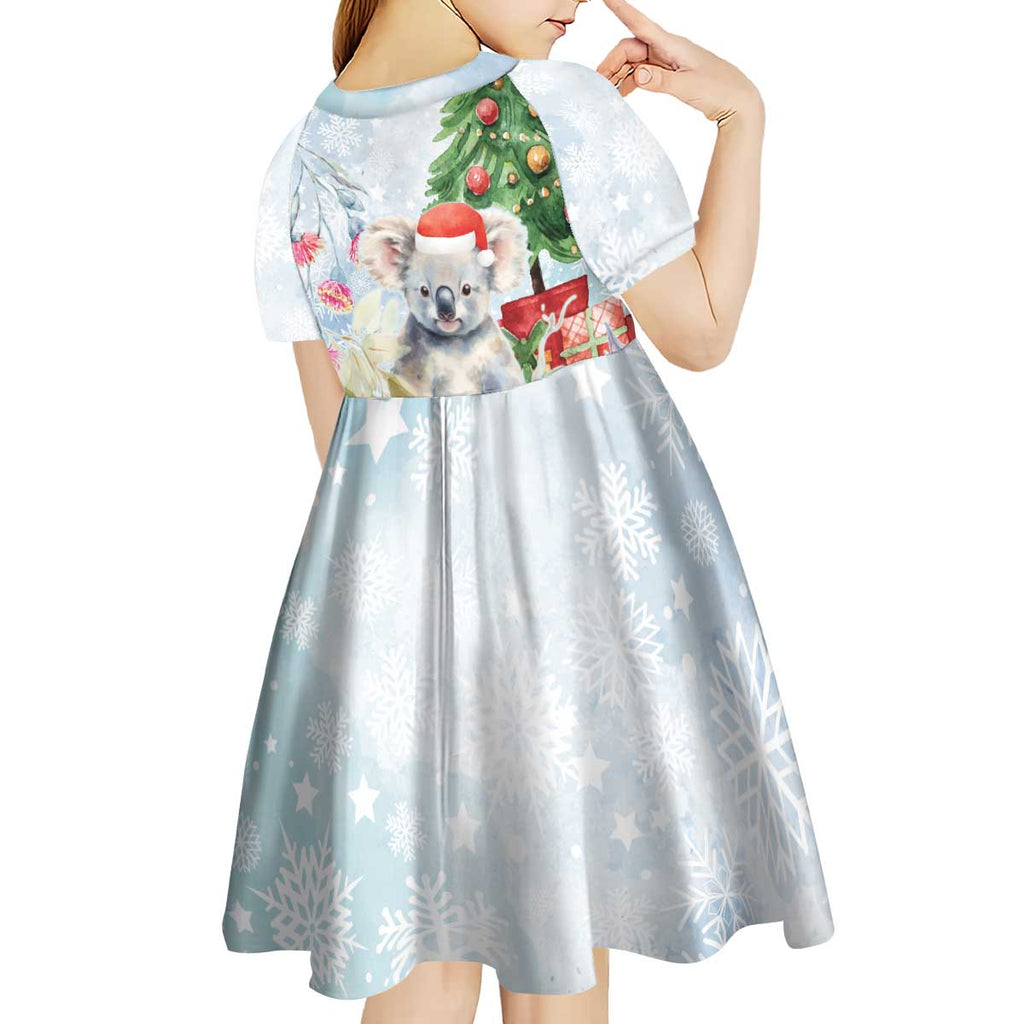 Australia Christmas Kid Short Sleeve Dress Koala Santa With Eucalyptus - Watercolor