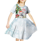 Australia Christmas Kid Short Sleeve Dress Koala Santa With Eucalyptus - Watercolor