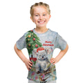 Australia Christmas Kid T Shirt Koala Santa With Eucalyptus - Watercolor