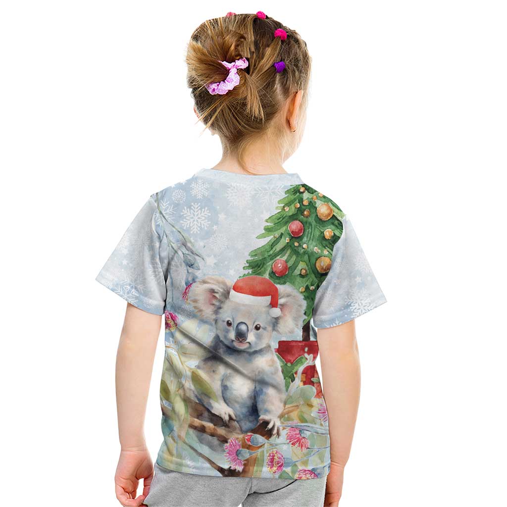 Australia Christmas Kid T Shirt Koala Santa With Eucalyptus - Watercolor